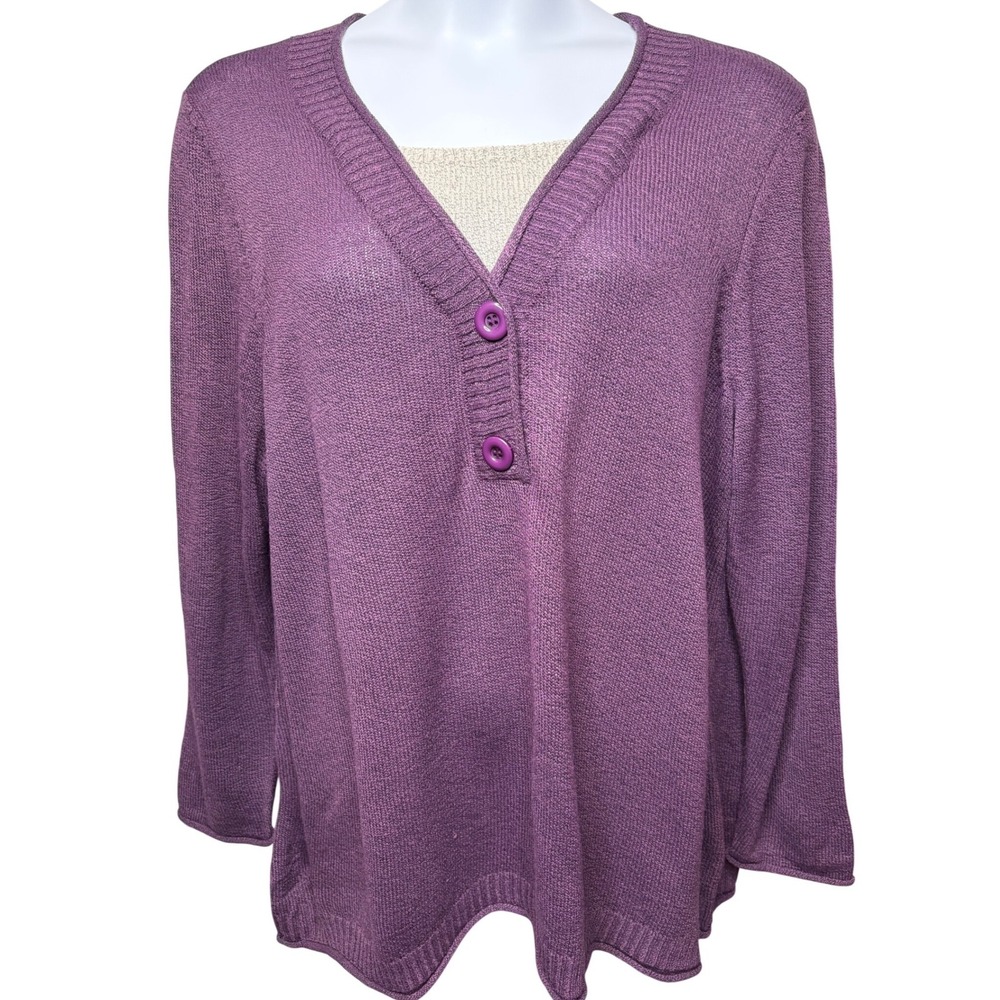 CATHERINES Womens Purple Pullover Sweater 1X V-Neck Faux Layer Everyday Classic